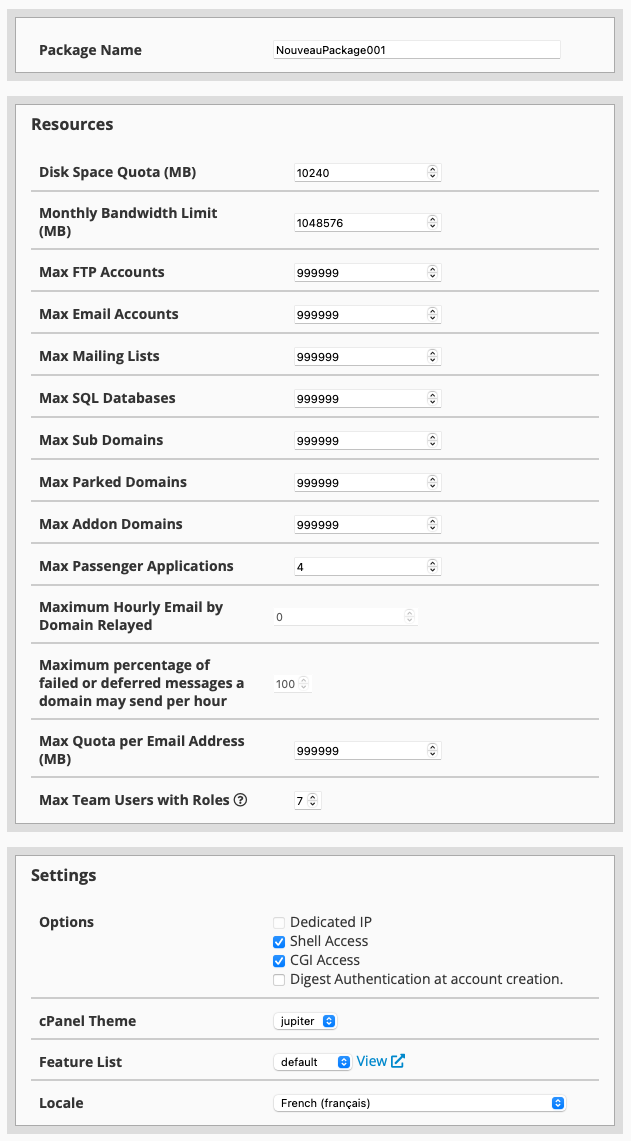 Package WHM pour configurer vos comptes cPanel
