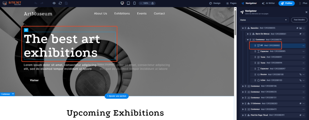 SiteJet Builder : Navigation interne d'une page