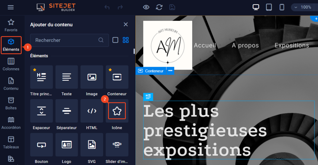 SiteJet Builder : Ajouter une icône