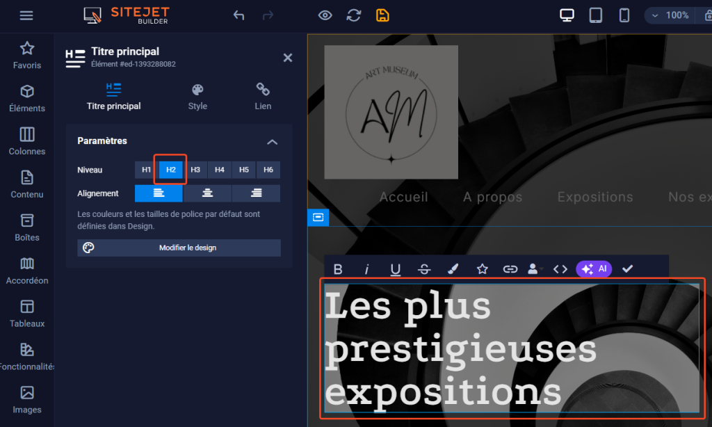 SiteJet Builder : Elément modifié