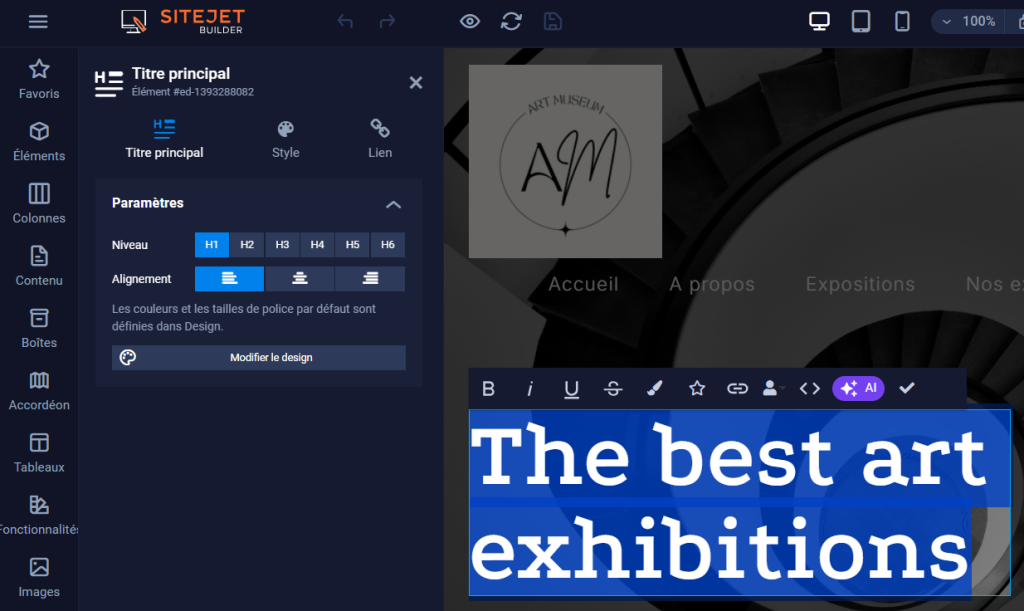 SiteJet Builder : Modifier un élément